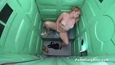 A builder sees a blonde in the toilet and puts his cock through the hole to suck it
